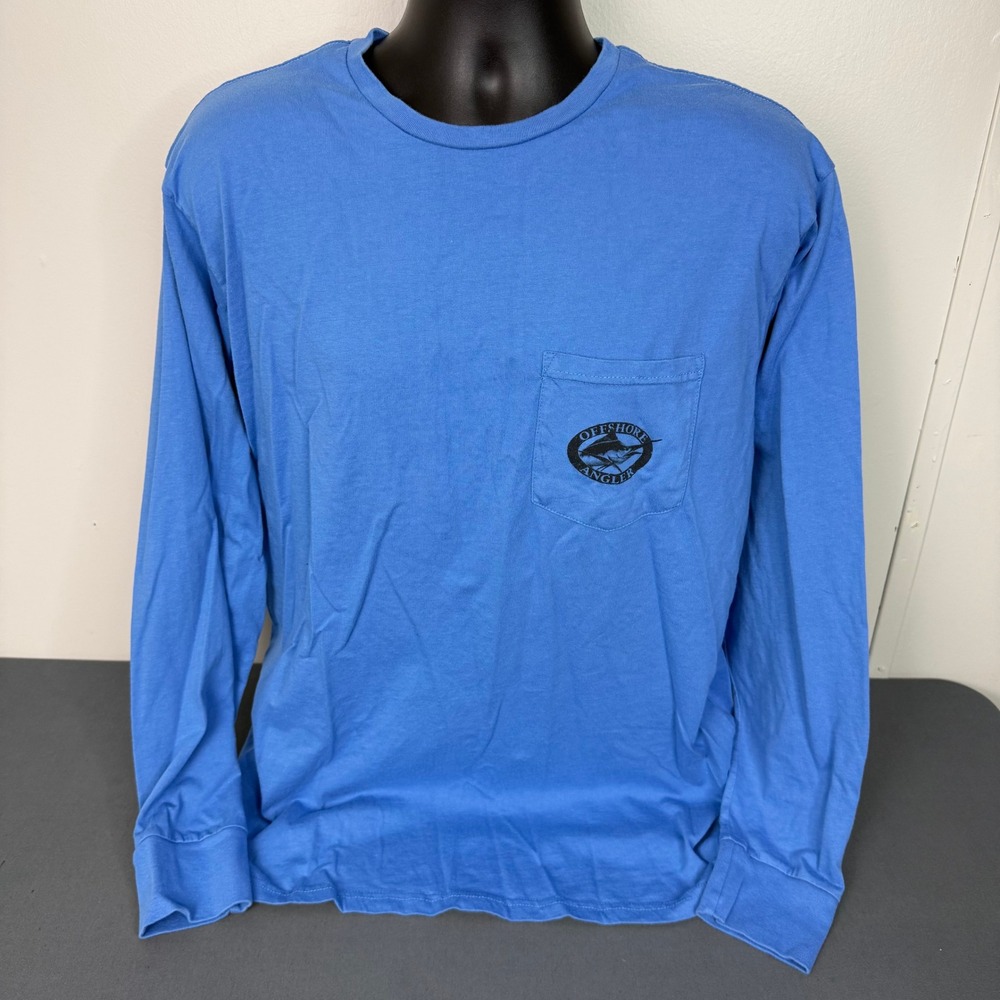 World Wide Sportsman Shirt Mens L Offshore Angler Blue Long Sleeve Pocket Tee
